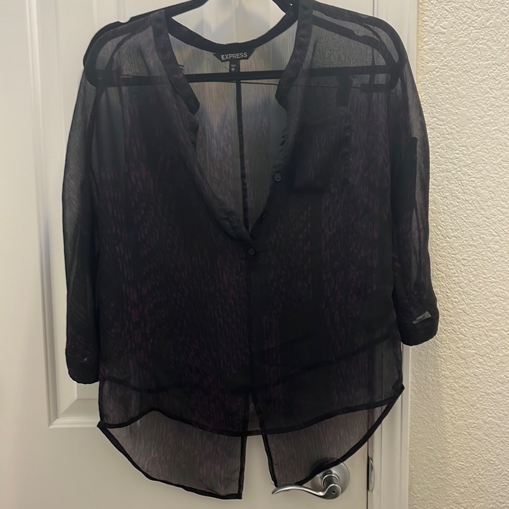 Sheer overlay button up blouse